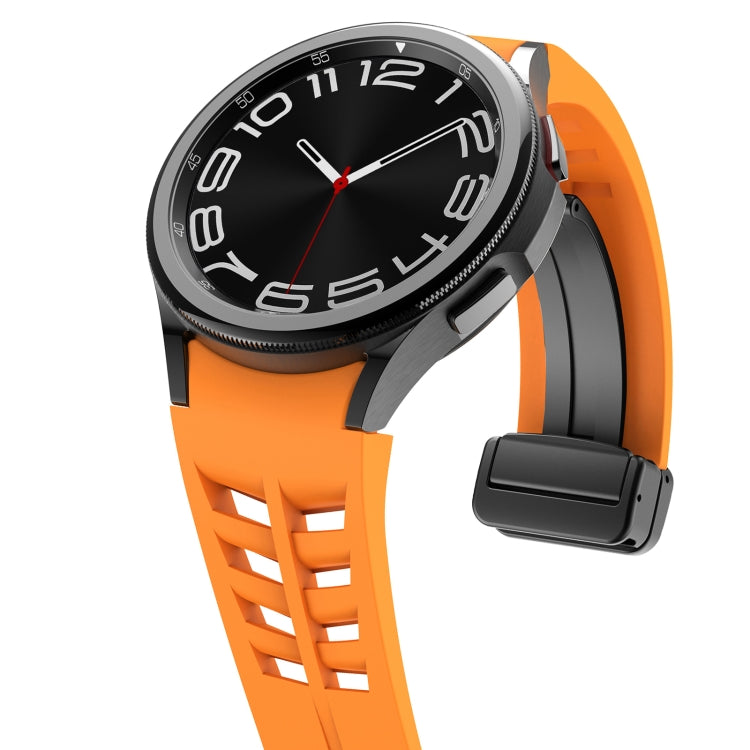 For Samsung Galaxy Watch 4 classic 42 / 46mm Richard Magnetic Folding Black Buckle Silicone Watch Band(Orange) by bashfashion