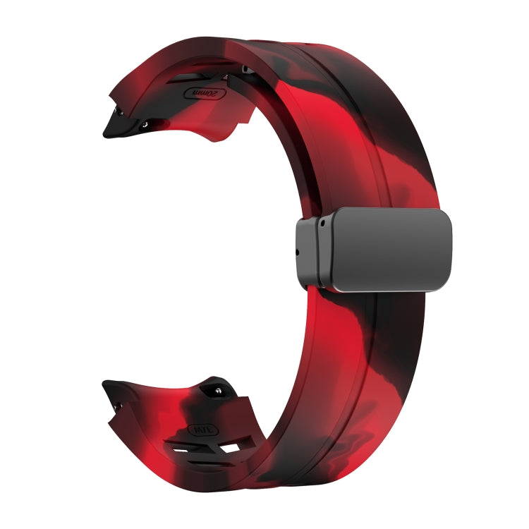 For Samsung Galaxy Watch 4 classic 42 / 46mm Richard Magnetic Folding Black Buckle Silicone Watch Band(Black Red Camouflage) by bashfashion