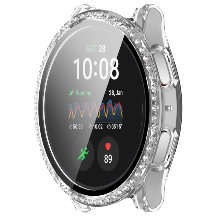 For Samsung Galaxy Watch 7 40mm Single Row Diamond PC + Tempered Film Integrated Watch Protective Case(Transparent White) by bashfashion