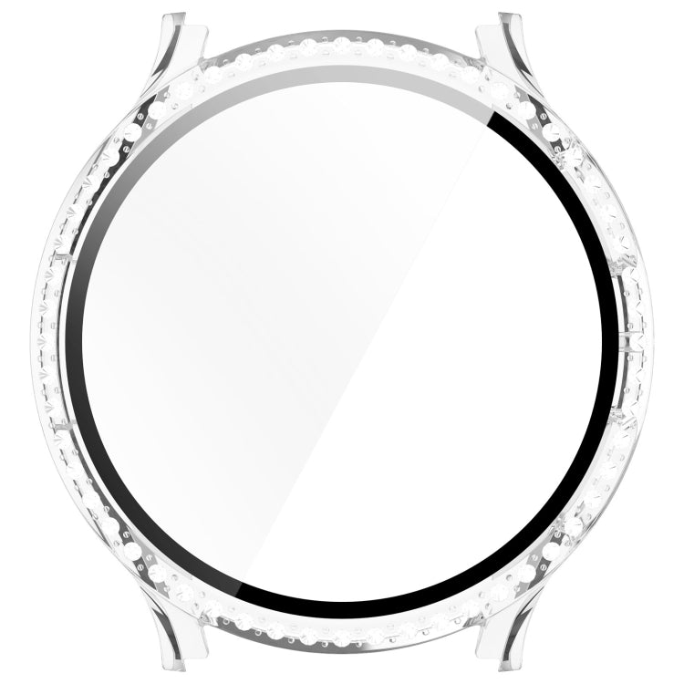 For Samsung Galaxy Watch 7 40mm Single Row Diamond PC + Tempered Film Integrated Watch Protective Case(Transparent White) by bashfashion