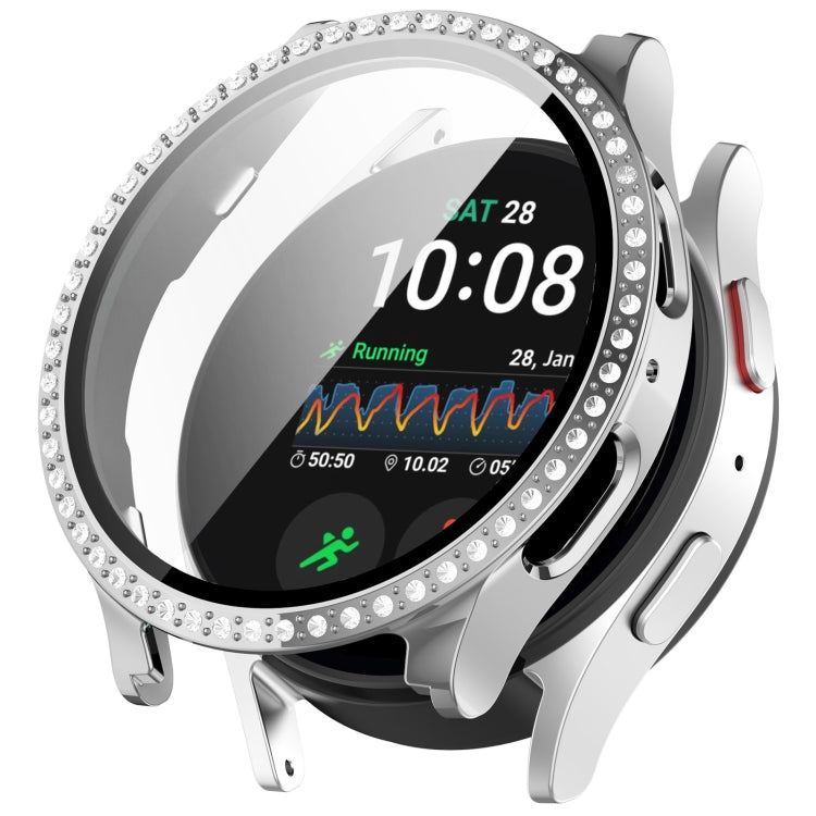 For Samsung Galaxy Watch 7 40mm Single Row Diamond PC + Tempered Film Integrated Watch Protective Case(Silver) by bashfashion