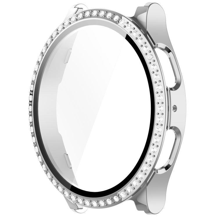 For Samsung Galaxy Watch 7 40mm Single Row Diamond PC + Tempered Film Integrated Watch Protective Case(Silver) by bashfashion