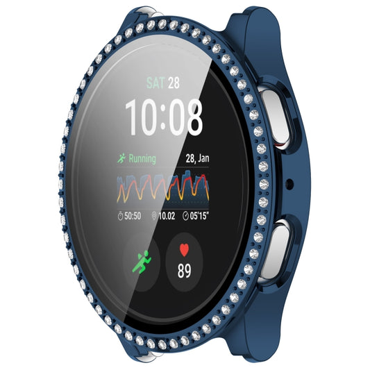 For Samsung Galaxy Watch 7 40mm Single Row Diamond PC + Tempered Film Integrated Watch Protective Case(Midnight Blue) by bashfashion