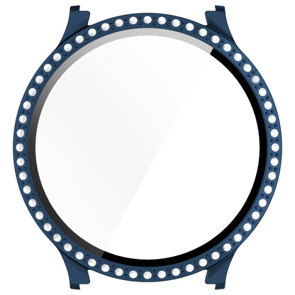 For Samsung Galaxy Watch 7 40mm Single Row Diamond PC + Tempered Film Integrated Watch Protective Case(Midnight Blue) by bashfashion