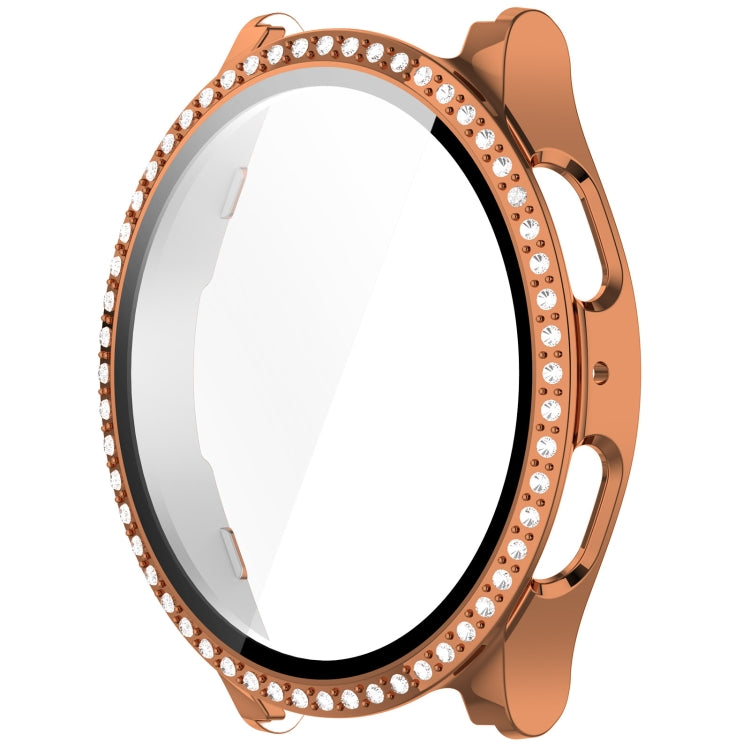 For Samsung Galaxy Watch 7 44mm Single Row Diamond PC + Tempered Film Integrated Watch Protective Case(Rose Gold) by bashfashion