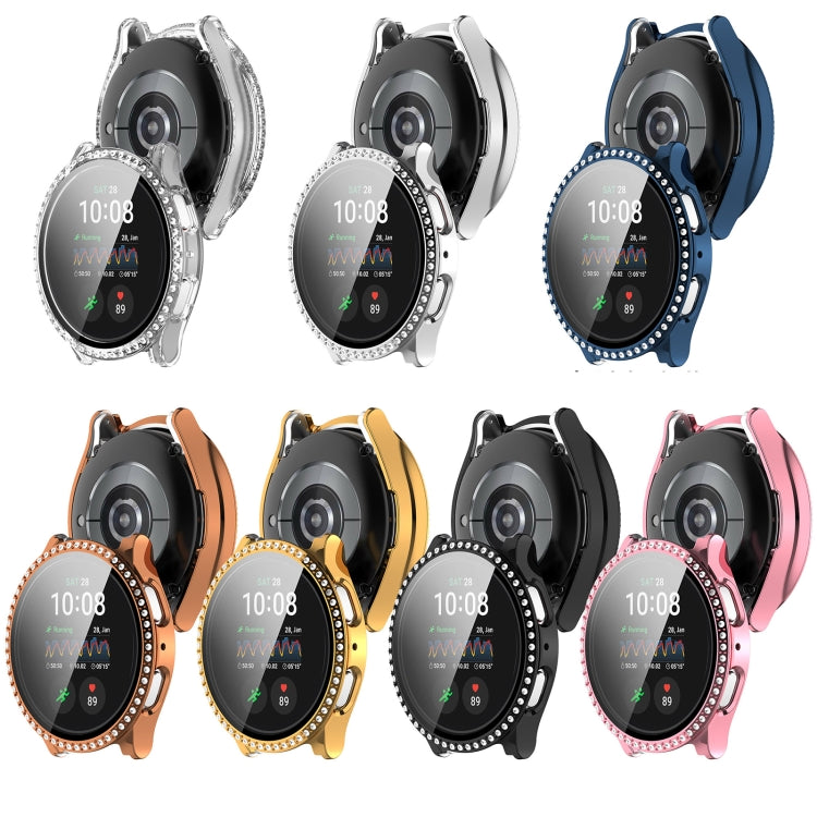 For Samsung Galaxy Watch 7 44mm Single Row Diamond PC + Tempered Film Integrated Watch Protective Case(Black) by bashfashion