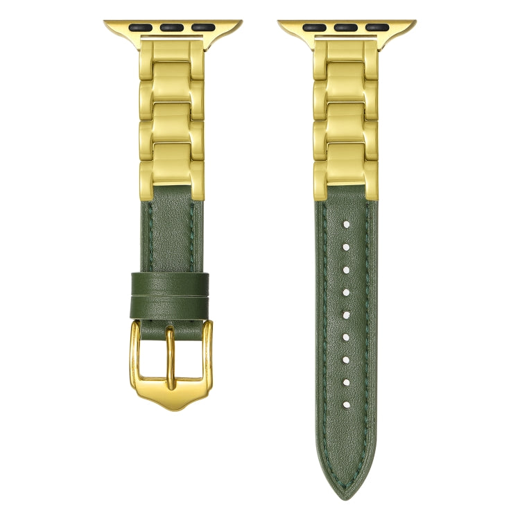 For Apple Watch Series 9 45mm Ceramic Color Buckle Contrast Leather Watch Band(Green+Gold+Gold Buckle) by bashfashion
