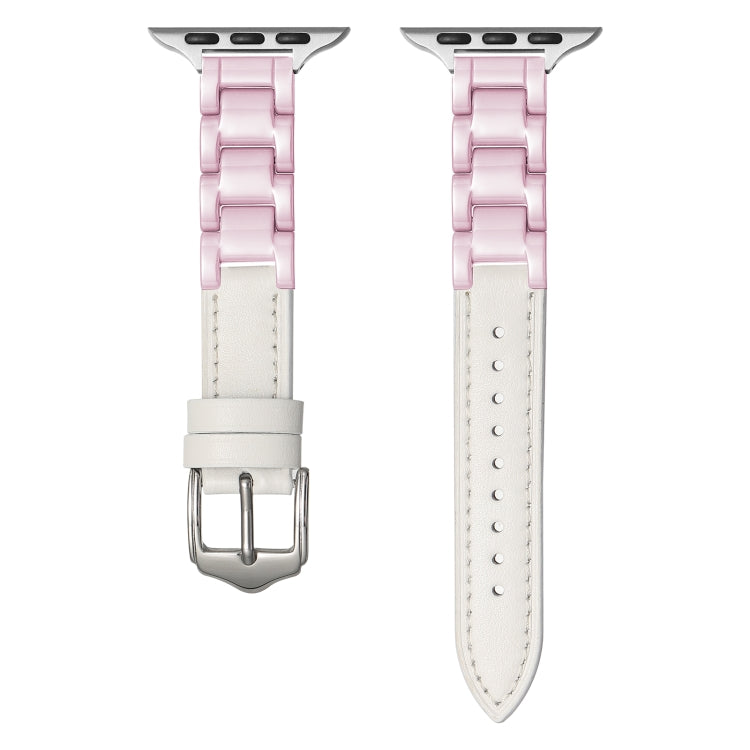 For Apple Watch Ultra 49mm Ceramic Color Buckle Contrast Leather Watch Band(White+Pink+Silver Buckle) by bashfashion