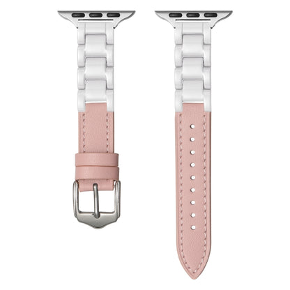 For Apple Watch Series 8 45mm Ceramic Color Buckle Contrast Leather Watch Band(Light Pink+White+Silver Buckle) by bashfashion