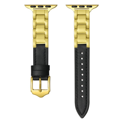 For Apple Watch Series 4 44mm Ceramic Color Buckle Contrast Leather Watch Band(Black+Gold+Gold Buckle) by bashfashion