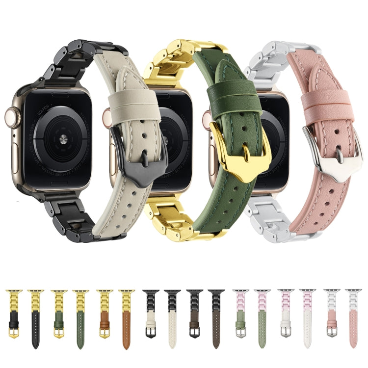 For Apple Watch Series 6 44mm Ceramic Color Buckle Contrast Leather Watch Band(Brown+Gold+Gold Buckle) by bashfashion