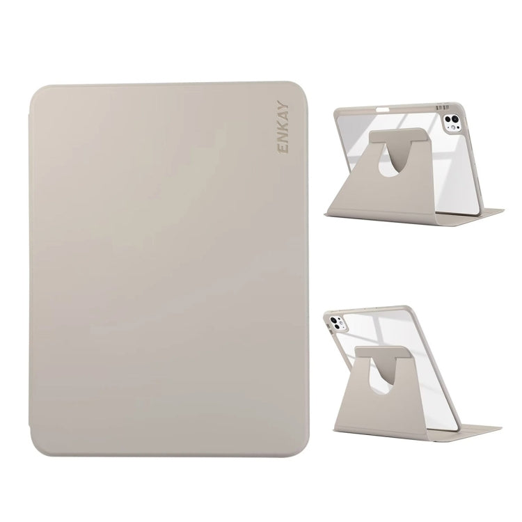 For iPad Pro 13 2025 / 2024 ENKAY 360 Rotation PMMA Leather Smart Tablet Case with Pen Slot(Grey) by ENKAY