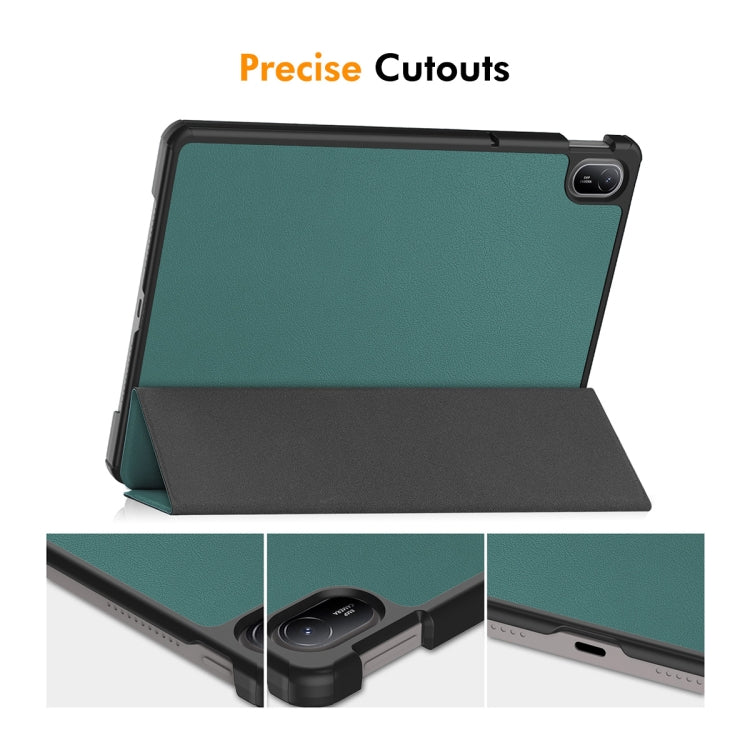 For Huawei MatePad SE 11 2024 ENKAY Tri-fold Custer Texture Platic Leather Tablet Case(Dark Green) by ENKAY