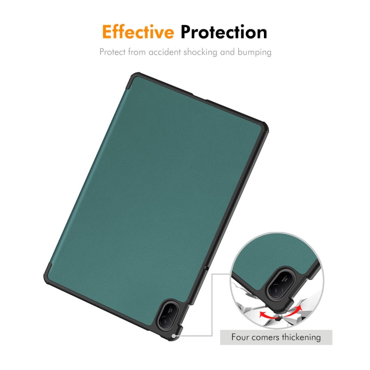 For Huawei MatePad SE 11 2024 ENKAY Tri-fold Custer Texture Platic Leather Tablet Case(Dark Green) by ENKAY