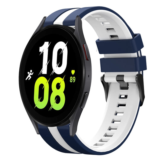 For Samsung Galaxy Watch 5 44mm 20mm Two Color Sports Silicone Watch Band(Blue+White) by bashfashion