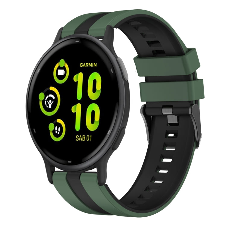 For Garmin Active 5 20mm Two Color Sports Silicone Watch Band(Olive Green+Black) by bashfashion