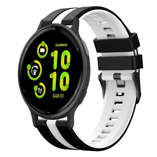 For Garmin Active 5 20mm Two Color Sports Silicone Watch Band(Black+White) by bashfashion