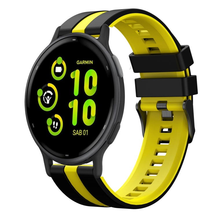 For Garmin Active 5 20mm Two Color Sports Silicone Watch Band(Black+Yellow) by bashfashion