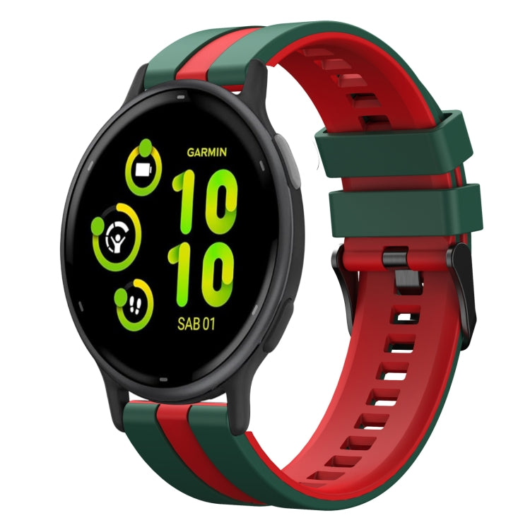 For Garmin Active 5 20mm Two Color Sports Silicone Watch Band(Green+Red) by bashfashion