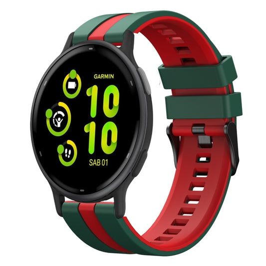 For Garmin Active 5 20mm Two Color Sports Silicone Watch Band(Green+Red) by bashfashion