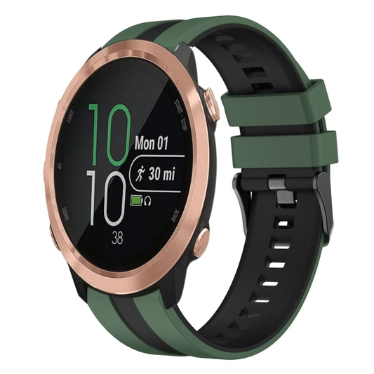 For Garmin Forerunner 645 Music 20mm Two Color Sports Silicone Watch Band(Olive Green+Black) by bashfashion