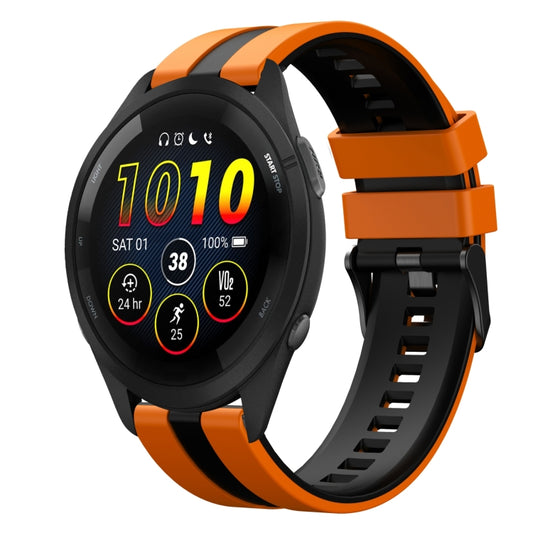 For Garmin Forerunner 265 Music 22mm Two Color Sports Silicone Watch Band(Orange+Black) by bashfashion