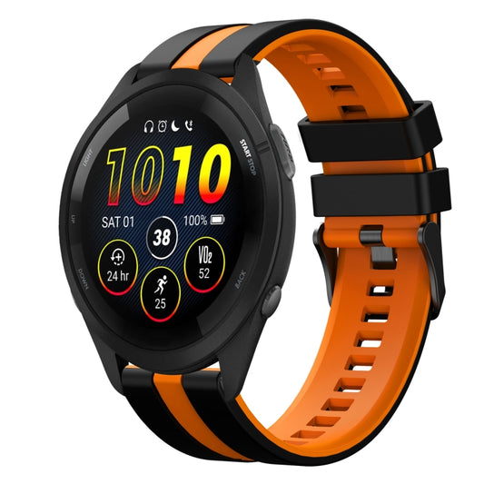 For Garmin Forerunner 265 Music 22mm Two Color Sports Silicone Watch Band(Black+Orange) by bashfashion