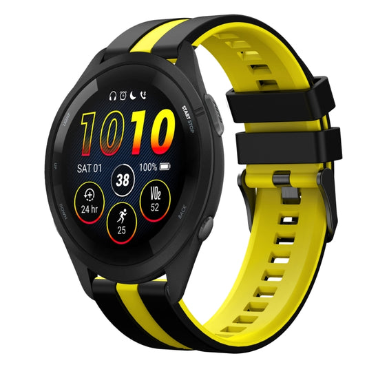 For Garmin Forerunner 265 Music 22mm Two Color Sports Silicone Watch Band(Black+Yellow) by bashfashion