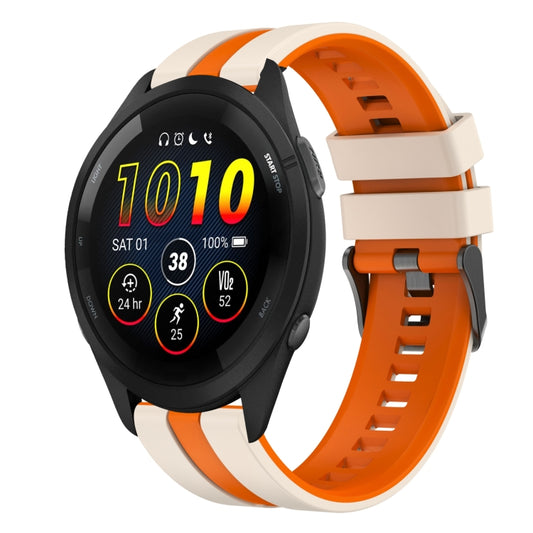 For Garmin Forerunner 265 Music 22mm Two Color Sports Silicone Watch Band(Starlight+Orange) by bashfashion