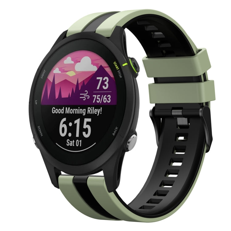 For Garmin Forerunner 255 Music 22mm Two Color Sports Silicone Watch Band(Light Green+Black) by bashfashion