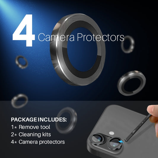 For iPhone 16 / 16 Plus NORTHJO 2 Sets 4pcs Camera Lens Protector Cover Metal Ring Film(Black) by NORTHJO