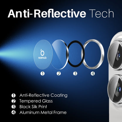 For iPhone 16 / 16 Plus NORTHJO 2 Sets 4pcs Camera Lens Protector Cover Metal Ring Film(Silver) by NORTHJO