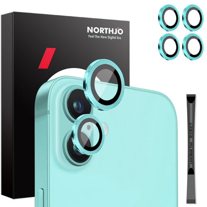 For iPhone 16 / 16 Plus NORTHJO 2 Sets 4pcs Camera Lens Protector Cover Metal Ring Film(Cyan) by NORTHJO