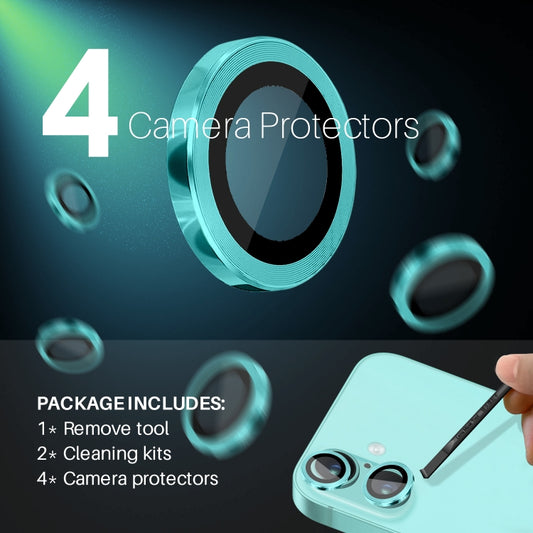 For iPhone 16 / 16 Plus NORTHJO 2 Sets 4pcs Camera Lens Protector Cover Metal Ring Film(Cyan) by NORTHJO