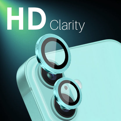 For iPhone 16 / 16 Plus NORTHJO 2 Sets 4pcs Camera Lens Protector Cover Metal Ring Film(Cyan) by NORTHJO