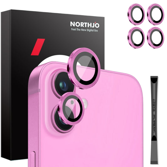 For iPhone 16 / 16 Plus NORTHJO 2 Sets 4pcs Camera Lens Protector Cover Metal Ring Film(Rose) by NORTHJO