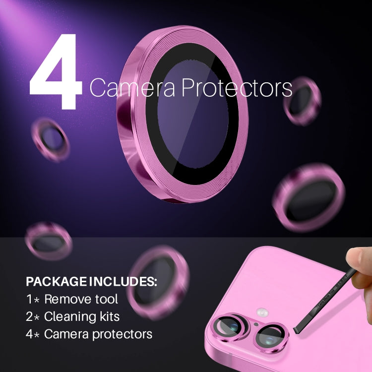For iPhone 16 / 16 Plus NORTHJO 2 Sets 4pcs Camera Lens Protector Cover Metal Ring Film(Rose) by NORTHJO
