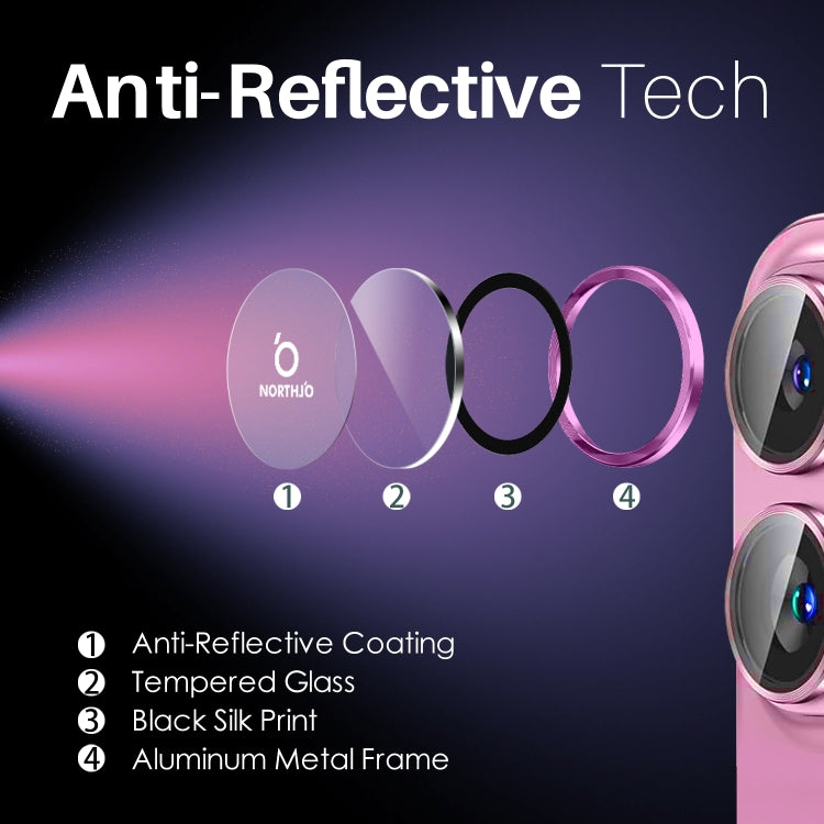 For iPhone 16 / 16 Plus NORTHJO 2 Sets 4pcs Camera Lens Protector Cover Metal Ring Film(Rose) by NORTHJO