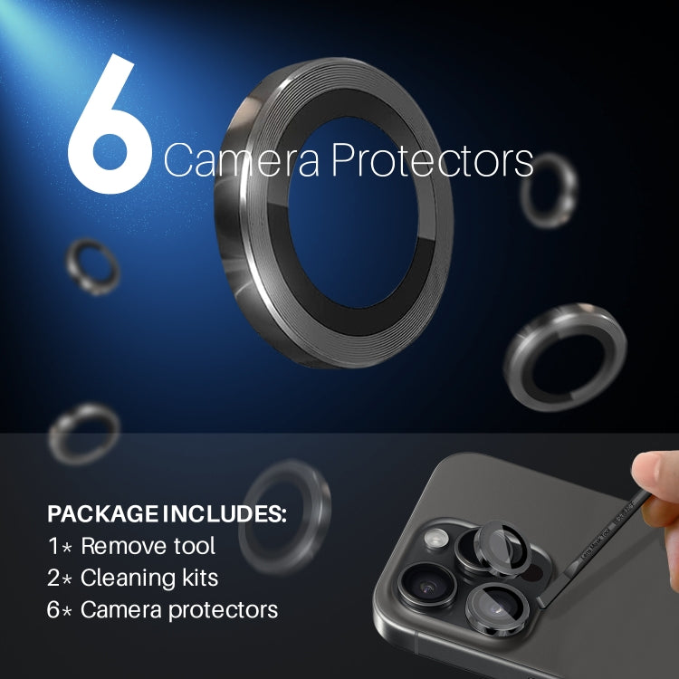 For iPhone 16 Pro / Pro Max NORTHJO 2 Sets 6pcs Camera Lens Protector Cover Metal Ring Film(Black) by NORTHJO