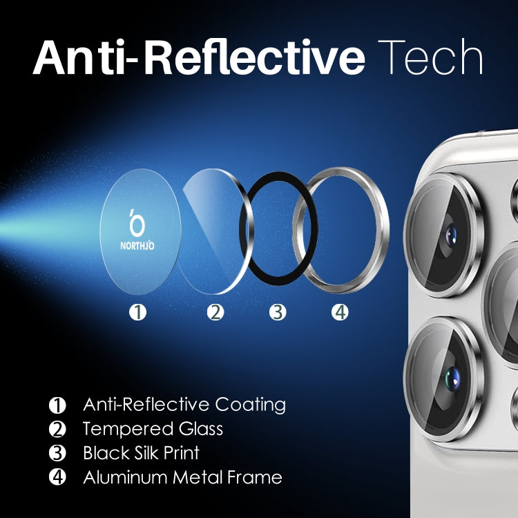 For iPhone 16 Pro / Pro Max NORTHJO 2 Sets 6pcs Camera Lens Protector Cover Metal Ring Film(Silver) by NORTHJO