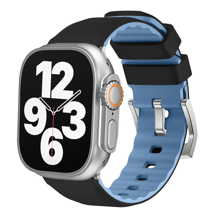 For Apple Watch Ultra 49mm Two-Color Silicone Watch Band(Black+Blue) by bashfashion