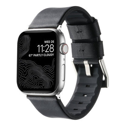 For Apple Watch Series 8 45mm Genuine Leather Hybrid Silicone Watch Band(Black Sliver Buckle) by bashfashion