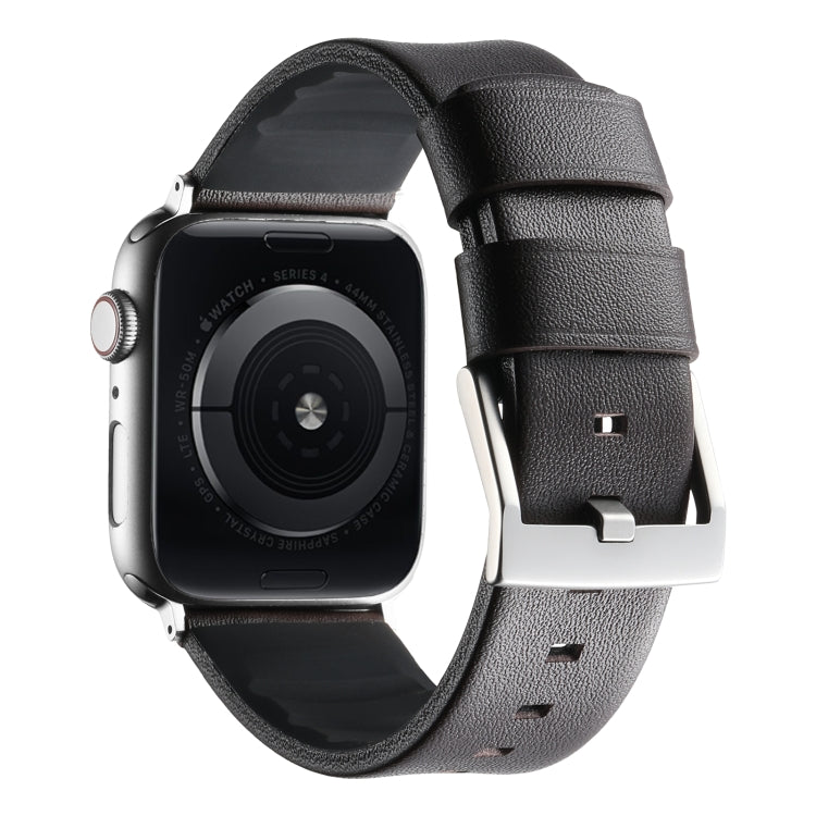 For Apple Watch Series 7 45mm Genuine Leather Hybrid Silicone Watch Band(Coffee Sliver Buckle) by bashfashion
