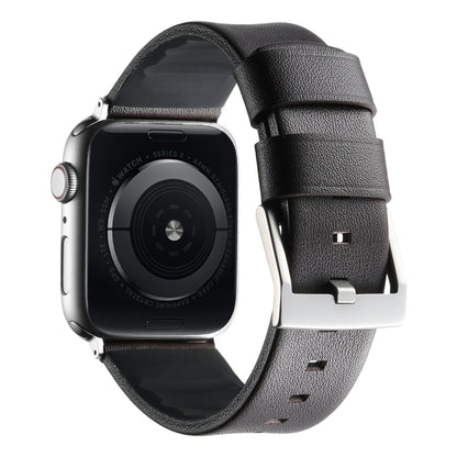 For Apple Watch Series 7 45mm Genuine Leather Hybrid Silicone Watch Band(Coffee Sliver Buckle) by bashfashion