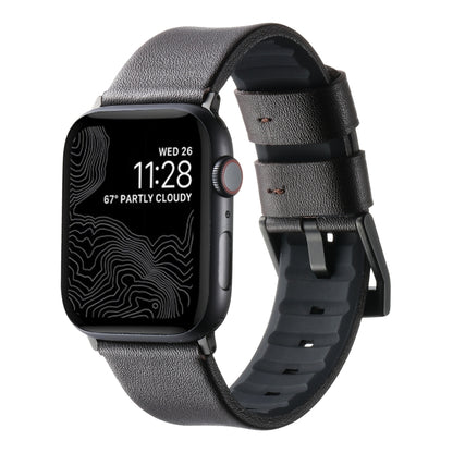 For Apple Watch Series 5 44mm Genuine Leather Hybrid Silicone Watch Band(Coffee Black Buckle) by bashfashion