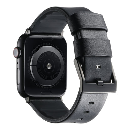 For Apple Watch Series 9 41mm Genuine Leather Hybrid Silicone Watch Band(Black Black Buckle) by bashfashion
