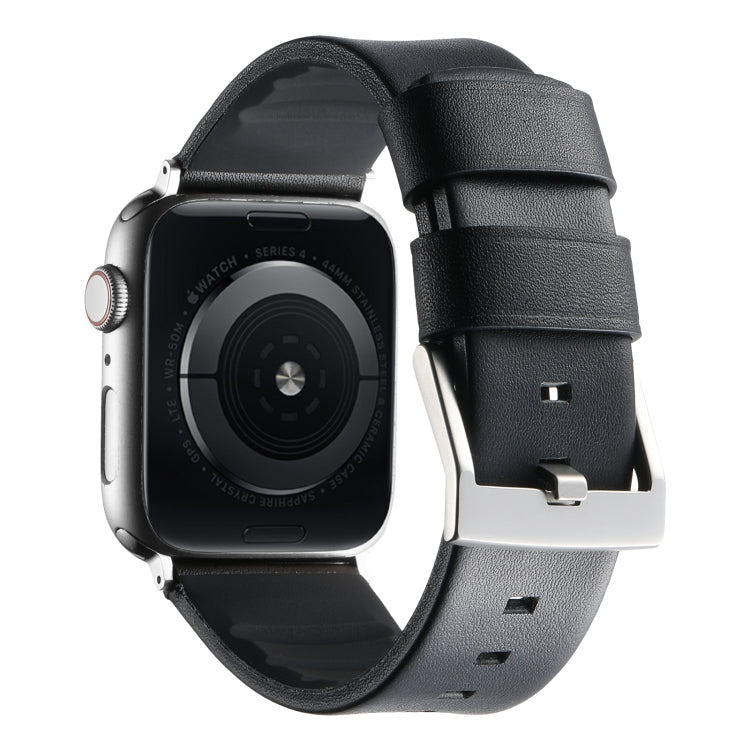 For Apple Watch SE 2023 40mm Genuine Leather Hybrid Silicone Watch Band(Black Sliver Buckle) by bashfashion