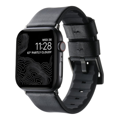 For Apple Watch Series 7 41mm Genuine Leather Hybrid Silicone Watch Band(Black Black Buckle) by bashfashion