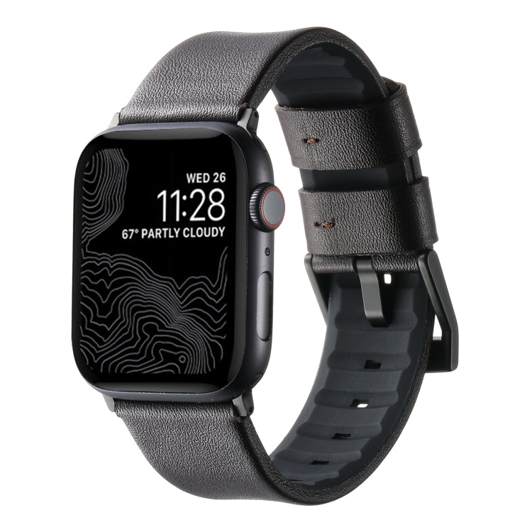 For Apple Watch SE 2022 40mm Genuine Leather Hybrid Silicone Watch Band(Coffee Black Buckle) by bashfashion
