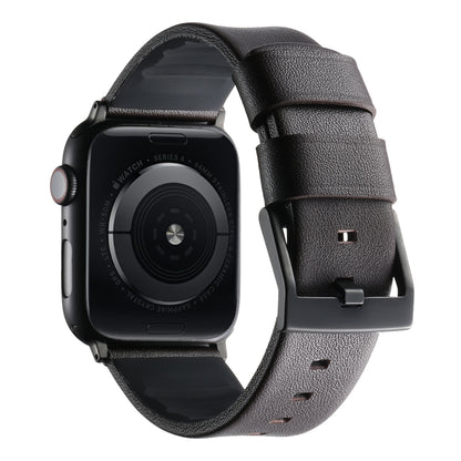 For Apple Watch SE 2022 40mm Genuine Leather Hybrid Silicone Watch Band(Coffee Black Buckle) by bashfashion